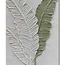 Limiyer Art Hand-painted white and green leaf texture oil painting, modern abstract art. The size is 24x36 inches. It is suitable as a wall decoration for a home office, or as an art piece for display