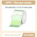 2 x HPRT Thermal Labels for T20/T260LR, 1.57" x 0.79"(40x20 mm) Waterproof Sticker Paper, Color Thermal Tape for HPRT T260LR Label Maker, 290 Labels/Roll, Green