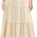 Moon Wood Women's Plus Size Maxi Skirt High Waisted Pleated A Line Flowy Tiered Long Skirts with Pockets 3XL