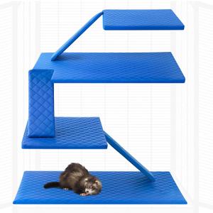 7 Pcs Ferret Cage Liner Washable Ferret Pads Bedding Cage Accessories Kit for Small Animals Hamster Rats Chinchillas Hedgehogs Guinea,Stain-Resistant Material (Double Unit Set,Blue)