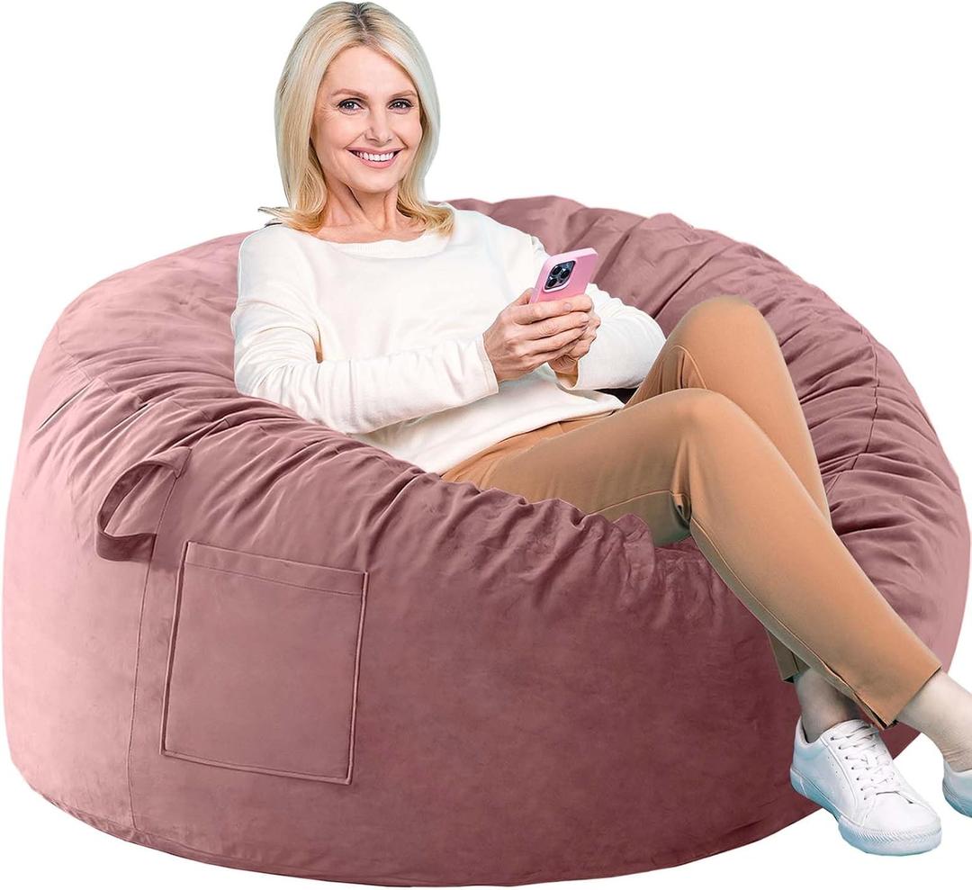Bean Bag Chairs, Memory Foam Stuffing Bean Bag Chair for Adults/Teens/Kids, Velvet Lazy Sofa Furniture with Removable High-Rebound Memory Foam for Living Room Bedroom College Dorm (M (36x36x23 In), Pink)