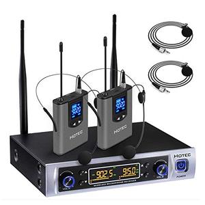 HOTEC UHF Wireless Microphone System with Dual Lapel/Lavalier and Headset Microphones Over PA, Mixer, Speaker, Karaoke Machine for Church, Training, Classroom, Interview (H-K25)