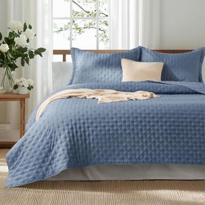 Bedsure Quilts Queen Size - Ultra Soft Queen Quilt Bedding Set for Modern & Coastal Bedrooms, Lightweight All-Season Comforter with 2 Pillow Shams, Mineral Blue Summer Bedspread Coverlet 90x96 Inch (Queen / Full, 05 - Mineral Blue - Clover)