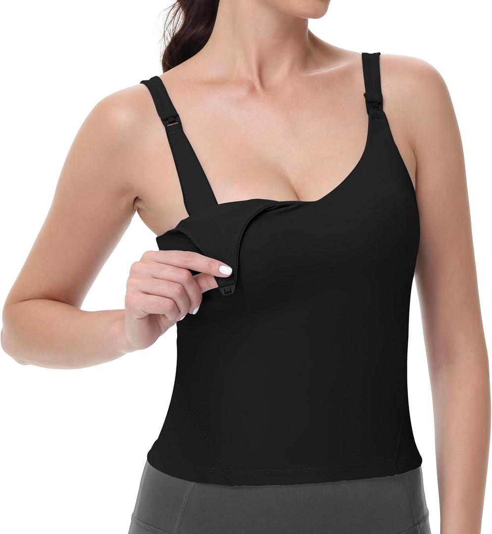 V VOCNI Nursing Tank Tops for Breastfeeding Workout Crop Top Longline Nursing Sport Bra Maternity Bras for Pregnancy (XX-Large, Black)