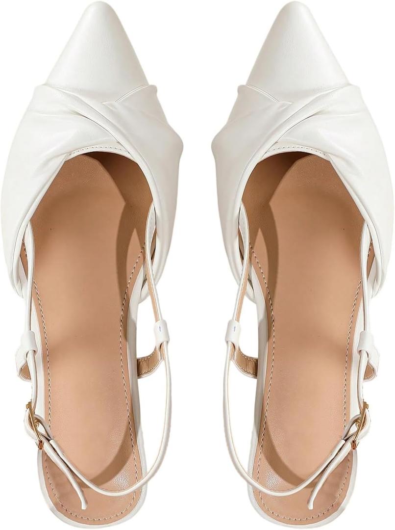 OYOANGLE Women's Pointed Toe Slingback Flats Twist Front Elegant Evening Prom Flat Dress Shoes