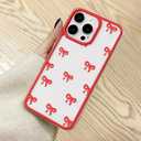 EYZUTAK Case for iPhone 16 Pro, Clear Cute Ribbon Bowknot Pattern Aesthetic Transparent Phone Case Raised Camera Protection Stylish Slim Soft Durable TPU Protective Cover for Women Girls - Red