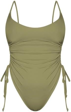 KRLAGAPAS Women's Sexy One Piece Bathing Suit Tummy Control Swimsuit  (Small, Matcha Green)