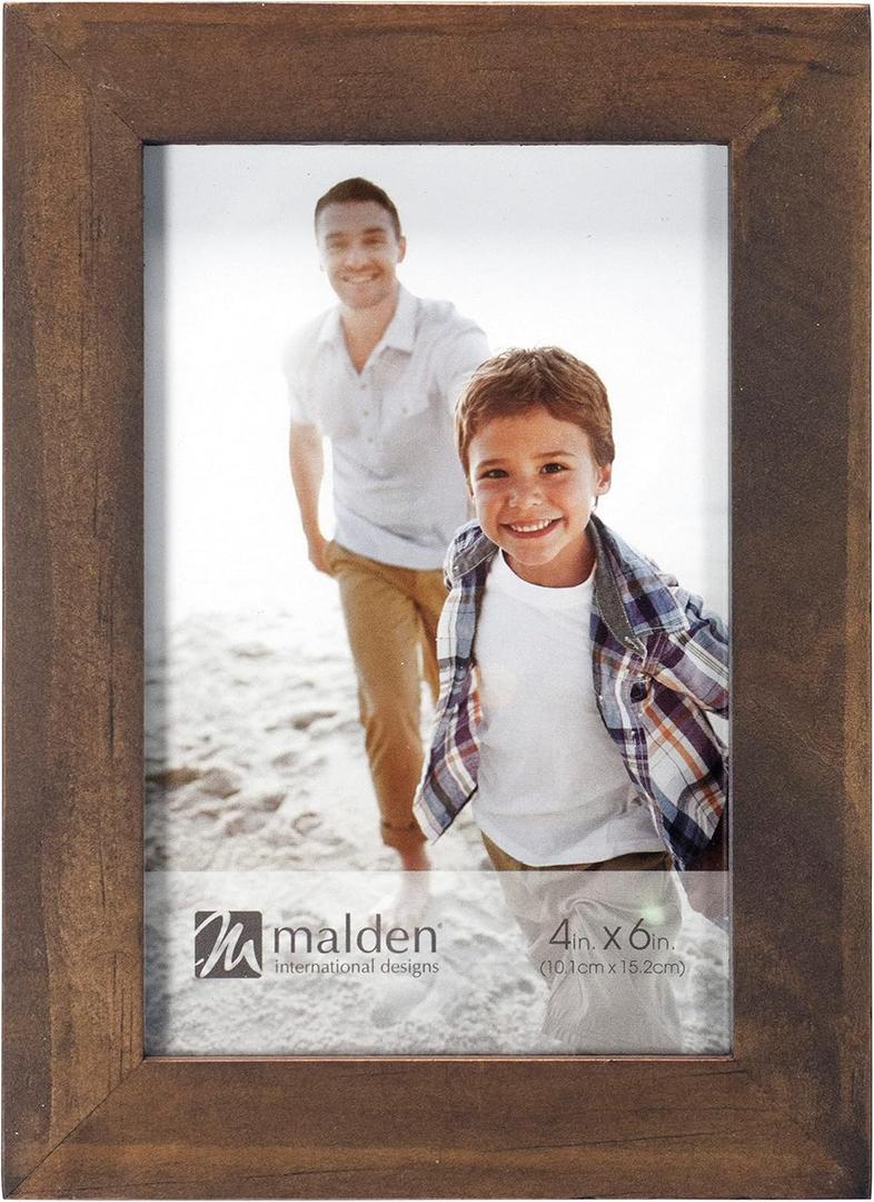 Malden 4x6 Picture Frame - Wide Real Wood Molding, Real Glass - Stonewashed Walnut