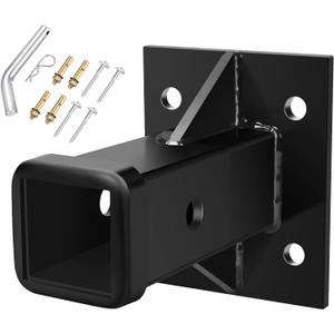 DACK Hitch Wall Mount, Bolt-On Receiver Tube Adapter, 2 Inch Opening Hitch Receiver Plate Tube, Bumper Trailer Hitch Receiver, Universal Towever Hitch Extender, Max Load 15000LBS (Include Pin&Clip)