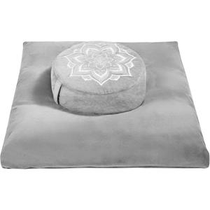 Meditation Zafu Cushion Set with Buckwheat Hulls & Memory Foam - Ergonomic Support for Yoga & Sitting - Removable Machine-Washable Luxury Velvet Cover - for Adults and Kids (Grey)