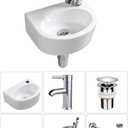 Wall Hung Basin Sink Small Cloakroom Basin Rectangle Ceramic Wash Basin Right Hand (Oval Sink Set (with Tap&Drain))