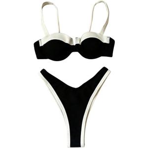 SOLY HUX Women's Color Block Bikini Sets 2 Piece Bathing Suits High Cut Cheeky Swimsuits (Black and White), S
