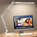 SKYLEO LED Desk Lamp with Slim Base - Adjustable Swing Arm Desk Light, Dimmable, Timer, Eye Protection, Memory Function, 1300LM, 12W, White