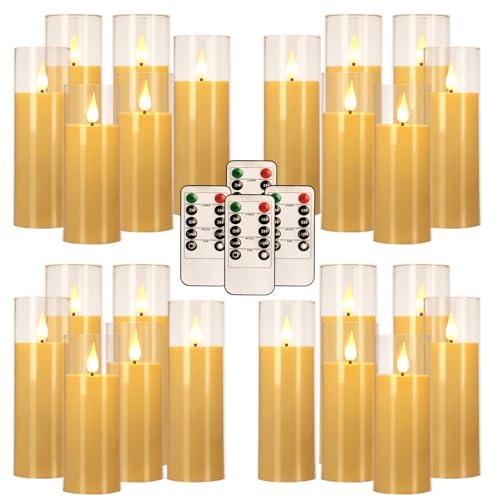 CLTNIKET 12 Pack LED Flameless Candles Set(14/16/18cm), Battery - Operated with 4 Remotes,Clear, Timer & Flickering/Steady Modes for Home décor, Wedding, Patio,Outdoor