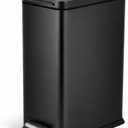 Home Zone Living 4 Gallon Slim Kitchen Trash Can with Soft Close Lid and Step Pedal, Matte Black Stainless Steel Wastebasket with Removable Bucket