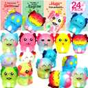 BLSFXROE 24 Pack Axolotl Squeeze Toys,Soft Stress Relief Fidget Toys with Cards & Bags,Party Favors Soft Stress Relief Toys For Kids Boys Girls (Red)