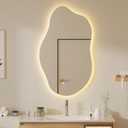 QDSSDECO Irregular LED Bathroom Mirror with Lights,Asymmetrical Led Bathroom Vanity Mirror for Wall with Front and Backlit, Anti Fog, 3 Colors and Dimmable Light, 19.7" x 33.5"