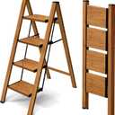 Taranta 4 Step Ladder,Aluminum Lightweight Folding 4 Step Stool with Anti-Slip Wide Pedal, 330lbs Capacity Step Ladder for Household,Kitchen,Office - Woodgrain