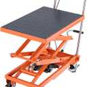 VEVOR Hydraulic Lift Table, 500 lbs Capacity, 47.2" Lifting Height, Double Scissor Lift Table Cart with 4 Wheels and Non-Slip Pad, Manual Hydraulic Lifting Cart for Material Handling & Transportation
