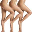 leg elegant 3 Pairs 20D Women's Sheer Tights Ultra Sheer Pantyhose with Control Top (XL)