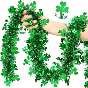 50FT St Patricks Day Green Shamrock Tinsel Garland, Metallic Hanging Garland Shamrock Decor Saint Patricks Day Decoratiosn for Home Indoor Outdoor Decor, Irish Party Supplies for Classroom Office