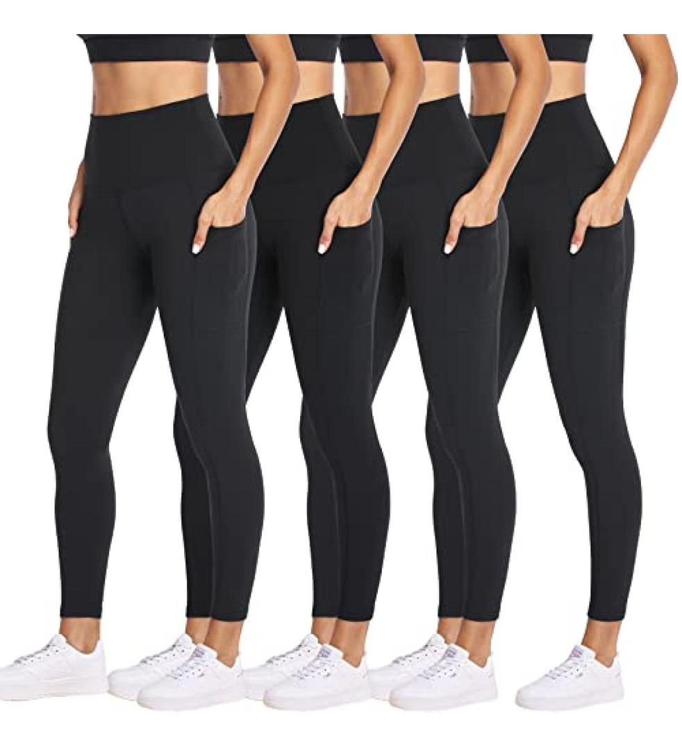 Leggings with Pockets for Women, High Waisted Buttery Soft Womens Leggings for Gym Yoga Workout, XL, Pack of 4