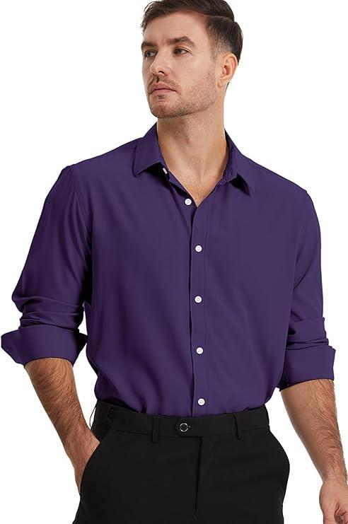 Demofair Men's Stretch Wrinkle Free Dress Shirts Formal Wedding Prom Short Sleeve Slim Fit Button Down Shirt 3XL