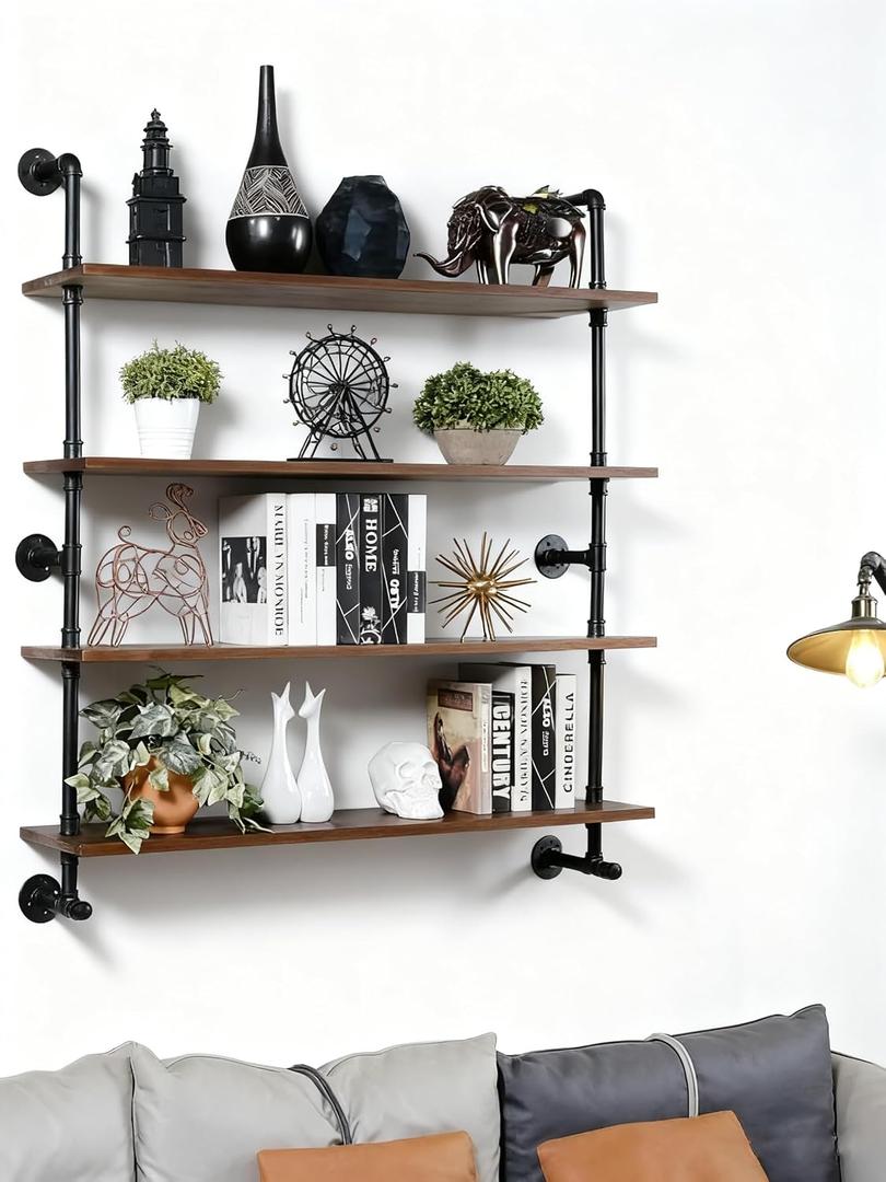 ROGMARS Floating Shelves for Wall,Solid Wood Shelves Industrial Pipe Shelving 36inch for wall Decor,Kitchen,Living Room, 9.8D x 36W x 51H in