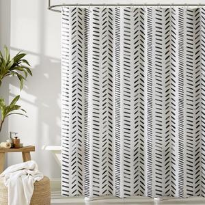 Printed Shower Curtain Set: Soft Black and White Shower Curtain, Modern Geometric Hand-Drawn Thick Herringbone Pattern, Bohemian Bathtub Bathroom Decorations Home Dcor with Hooks, 72" x 72"