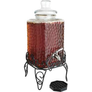 2.5 Gallon Glass Beverage Dispenser with Stand & Stainless Steel Spigot  Large Mason Jar Drink Dispenser for Sun Tea, Kombucha, Iced Tea, Lemonade, Sangria & Cold Drinks