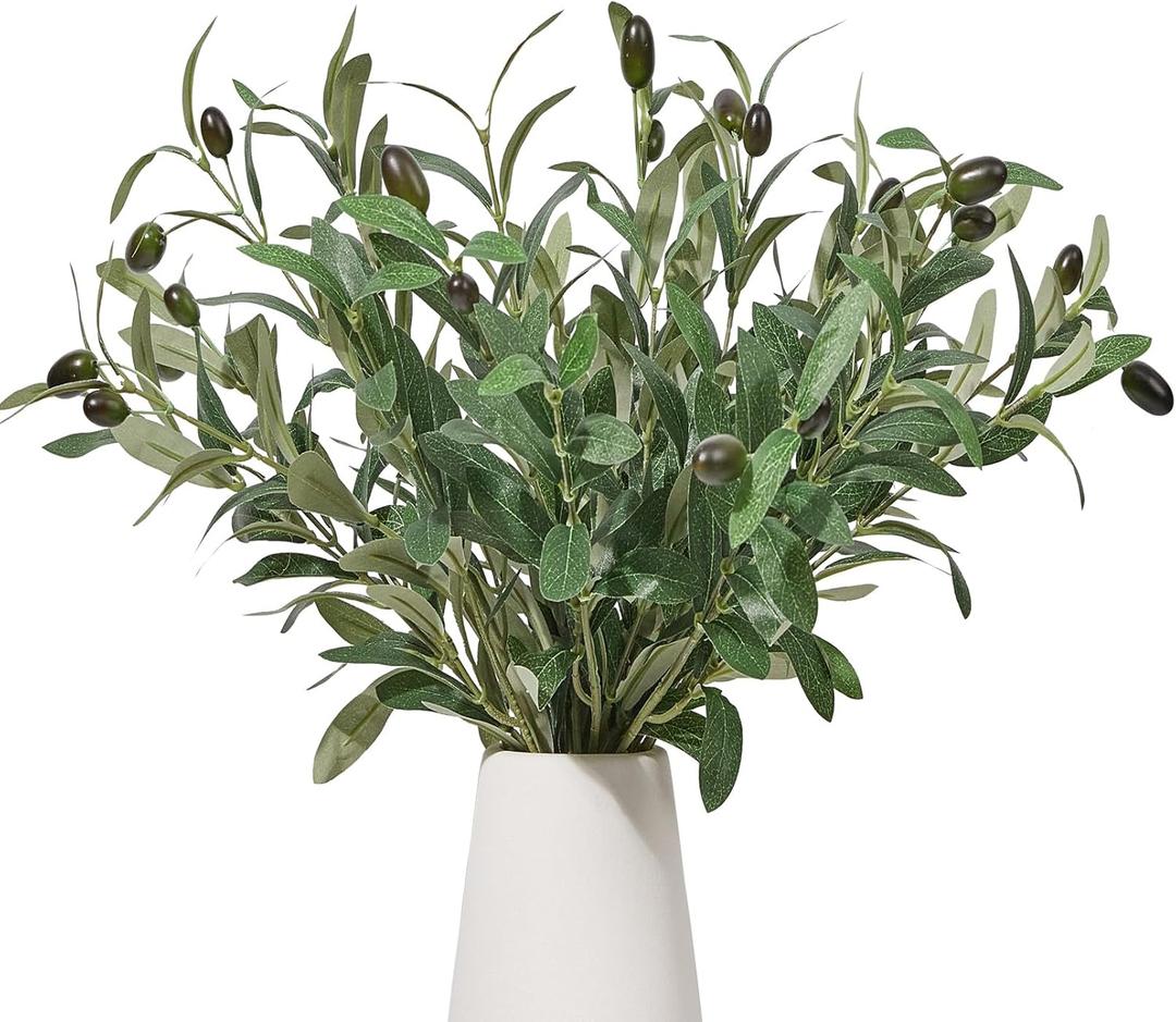 5PCS Faux Olive Branches for Vase Fake Plants with 72 Leaves Artificial Greenery Stems Green Branch Decoration Indoor 18 Inch