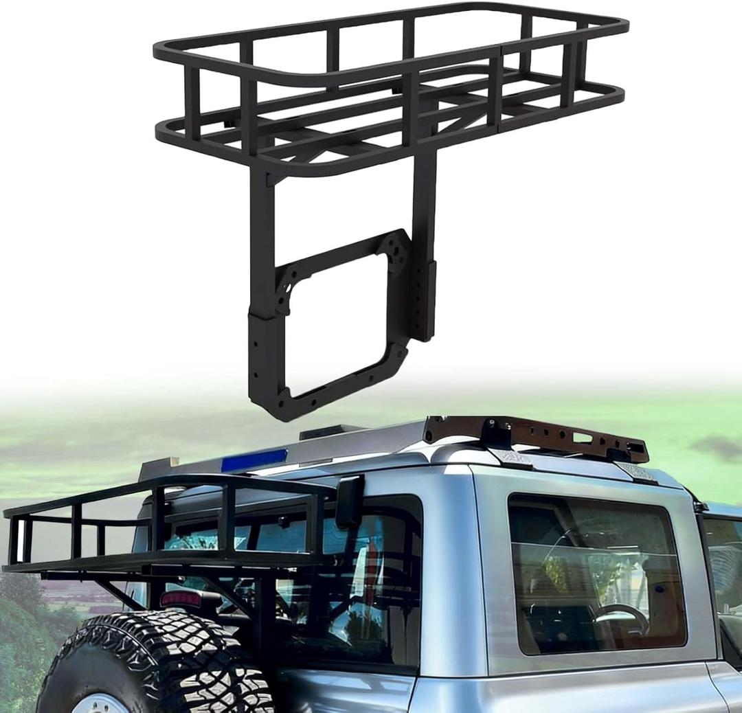 Rear Cargo Basket on OE Tailgate, Luggage Storage Carrier Spare Tire Cargo Rack Compatible with 2021 2022 2023 2024 2025 Ford Bronco (2/4 Doors, Bolt-On)- Not for Bronco Sport