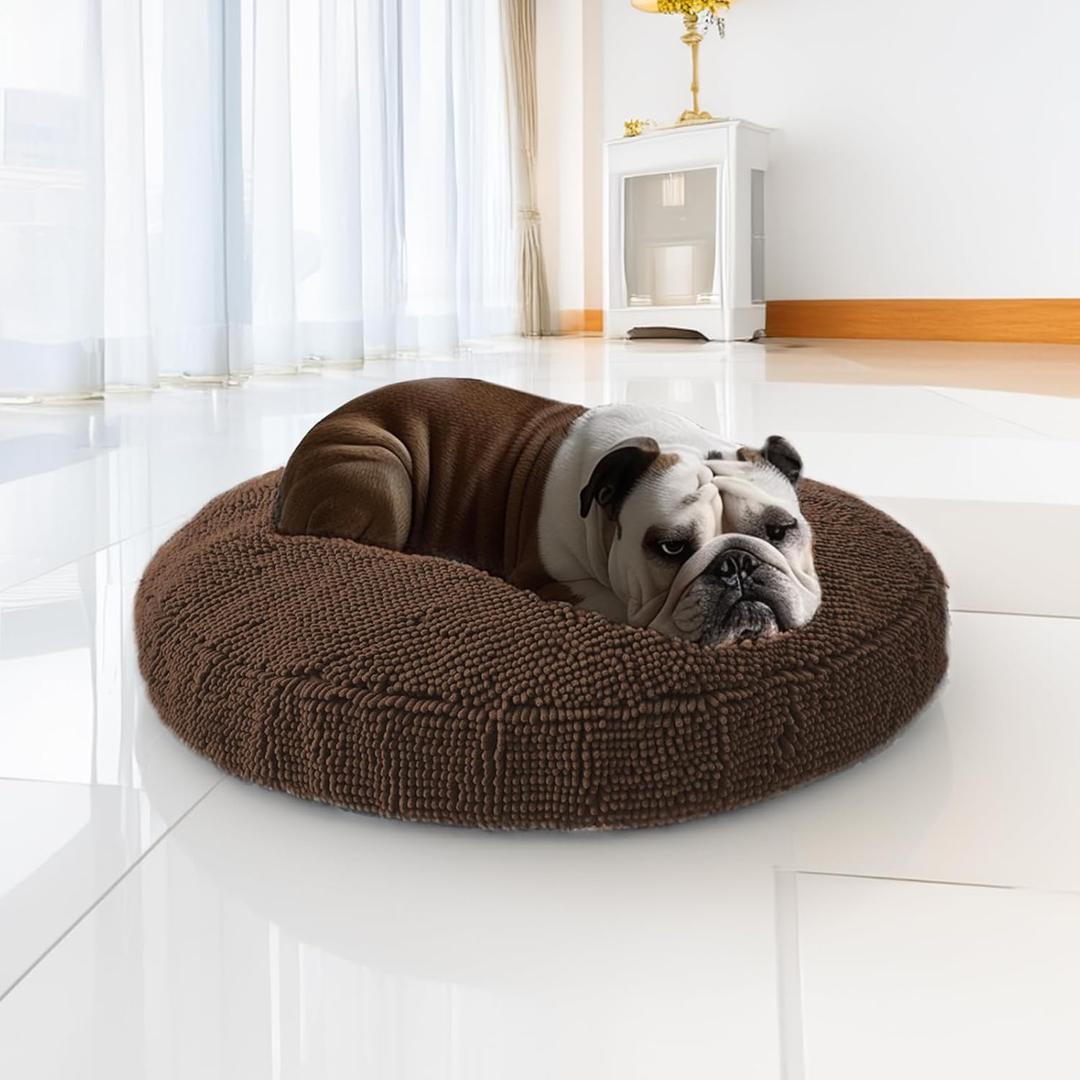 Muddy Mat Cloud K-9 Bed for Dogs & Cats, Soft & Relaxing Donut Dog Bed, Chenille Material, Removable Cover, Washable & Dryer SafeBrown Small(25'x25')