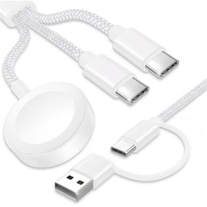Upgraded 3 in 2 USB C Cable for Apple Watch Charger (4FT/1.2M) Travel USBC Multi Fast Charging Cord Compatible with iWatch Ultra 2/SE 2/10/9/8/7/6/5/4/3/2/1, iPhone 16/15 Pro Max Plus, iPad, AirPods
