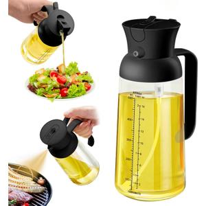 YARRAMATE Large Capacity 2 in 1 Oil Sprayer for Cooking with Measuring, 18oz/550ml Olive Oil Dispenser for Kitchen, Food-grade Oil Spritzer Bottle for Air Fryer, Salad BBQ (Black)
