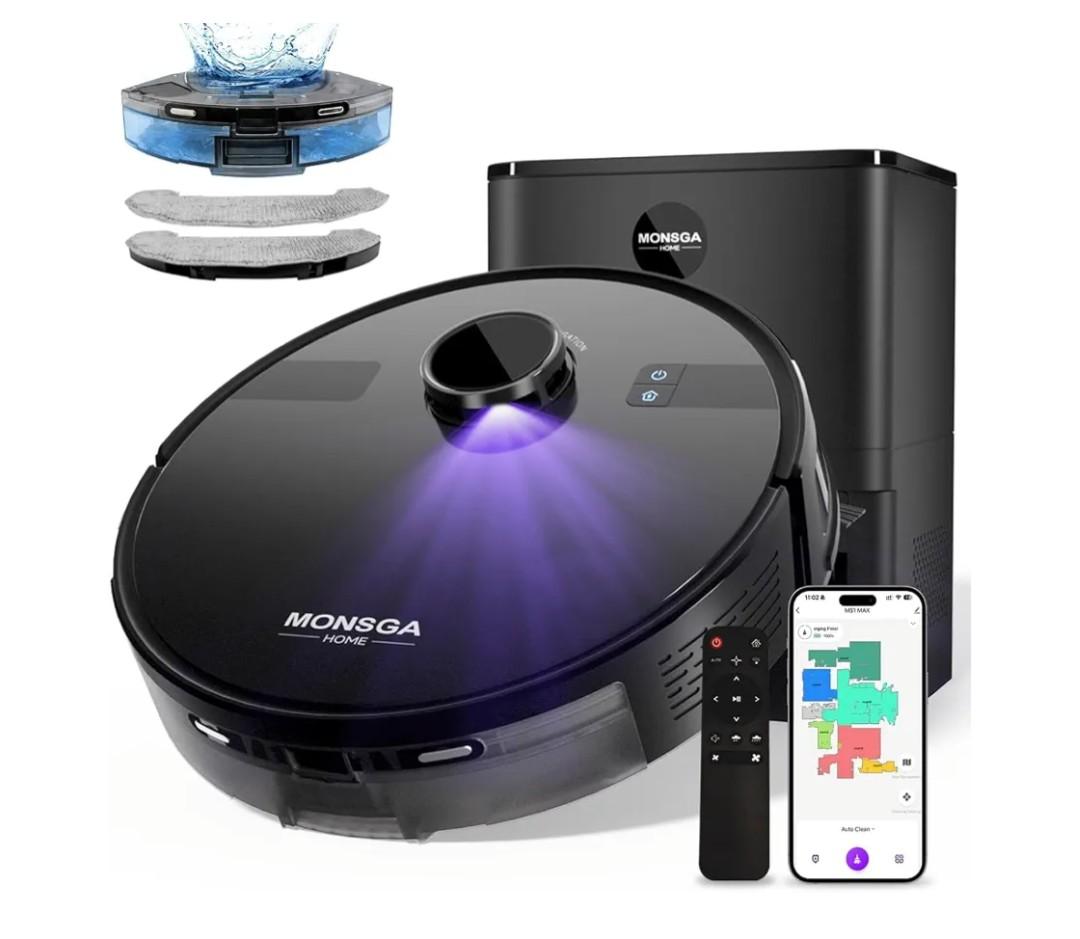 MONSGA Robot Vacuum and Mop Combo, 6000Pa Robotic Vacuum with 3.5L Self Emptying Station, Lidar Navigation Robot Vacuum Cleaner, 180mins Runtime, APP/Remote/Voice Control, for Hard Floors and Carpets