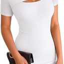 VICHYIE Womens Summer Dresses Cutout One Piece Ribbed Bodycon Mini Short Sleeve Casual Slim Fitted Pencil Dresses (White, Small)