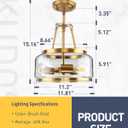 kudos 11.81 Inch Semi Flush Mount Ceiling Light, Brushed Gold Modern Glass Drum Light Fixtures, 3-Light Ceiling Light Fixture for Entryway Kitchen Bar Laundry Room, KDCL19-GD