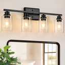 Unicozin Modern Bathroom Light Fixtures, 4 Light Vanity Lights Over Mirror, Black Wall Lamp with Clear Glass for Living Room Cabinet Bedroom Porch