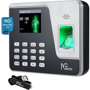 NGTeco Time Clocks for Employees Small Business, Fingerprint Time Clock Support Shift Schedules, Standalone Attendance Machine Punch in Out with Free USB (0 Monthly Fees)