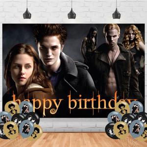 Twilight Movie Birthday Backdrop,Vampire Poster for Cartoon Saga Theme Party Decorations Cartoon Birthday Supplies Background Studio Shoot Photo Props