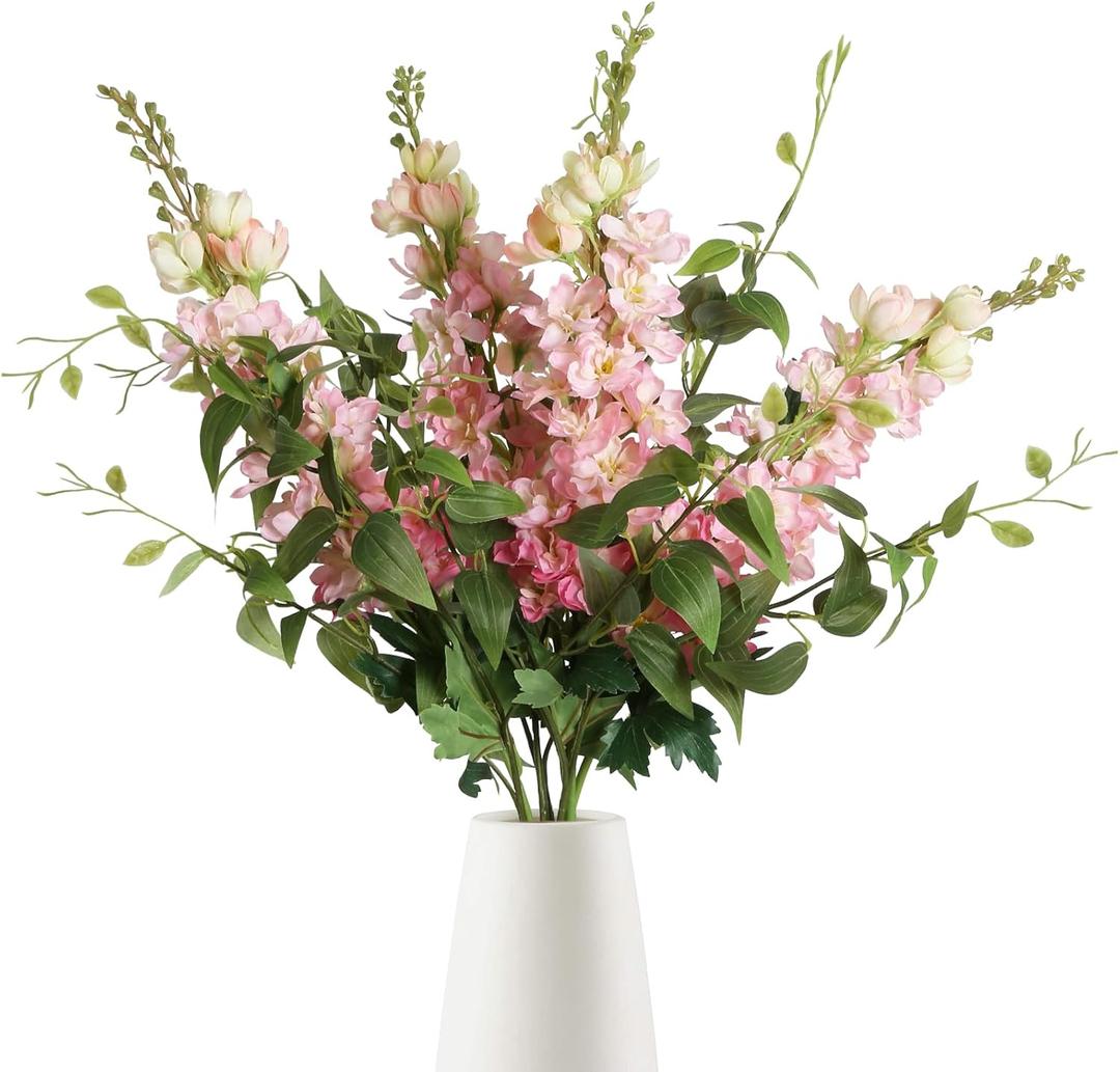 Pink Silk Delphinium Flowers Combo Clematis Greenery 8pcs Long Stem Pink Fake Larkspur Flowers Floral Arrangements for Tall Vase Table Party Home Decor