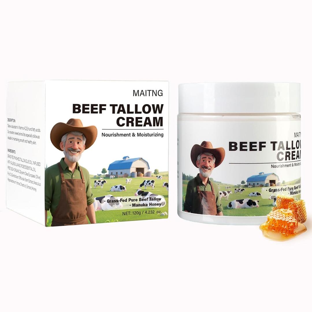 Tallow Honey Balm - Grass-Fed Tallow Facial Moisturizer with Wild Honey, Organic Skincare for Dry and Sensitive Skin - 120ml