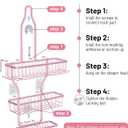 Pink Shower Caddy for Bathroom - Never Rust Hanging Shower Organizer with Soap Basket and Hooks - Large Capacity 3 Tier Aluminum Over The Showerhead Caddy