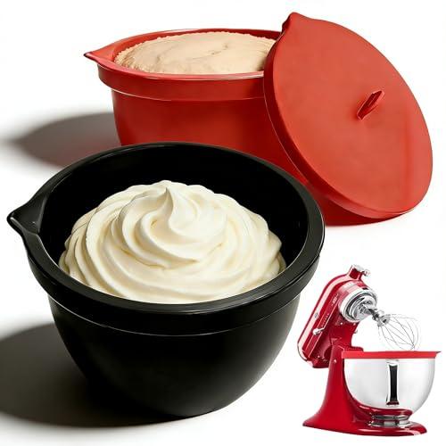 Silicone Bowl Liners with Lids for KitchenAid 5 Qt Tilt-Head Stand Mixers, Mixing Bowl Inserts, Kitchen Mixer Accessories for Baking & Cooking, Dishwasher Safe, No Replacement Bowls Needed（Red & Black）