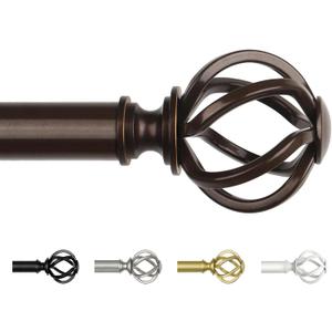 Bronze Curtain Rods for Windows 48 to 84 Inch, USFOOK 7/8 Inch Telescoping Splicing Drapery Rods with Twisted Cage Finials