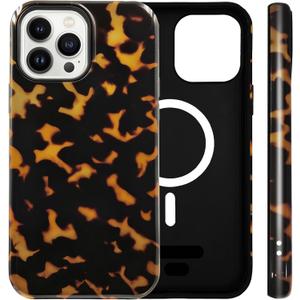 for iPhone 13 Pro Case Cute Tortoise Shell Phone Case Compatible with MagSafe, Dual-Layer Shock Protection(Hard PC + Silicone) - Aesthetic Protective Phone Cover for Women Girl, Amber