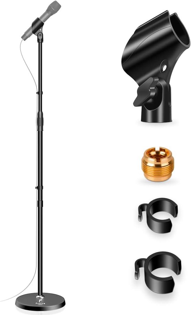 Microphone Stand Mic Floor Stand, Adjustable Height from 39" to 66", 180 Rotatable Mic Clip Heavy Duty Round Base Boom Mic Arm Stand for Stage, Studios, Kids