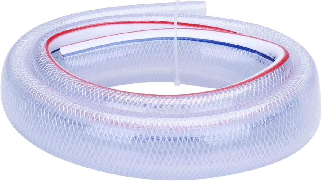 DERPIPE Soft Braided PVC Tubing - 1-1/2" ID x 1-15/16" OD High Pressure Clear Flexible PVC Tube Reinforced Vinyl Hose for Water, Oil with 2pcs Hose Clamps (5Ft)