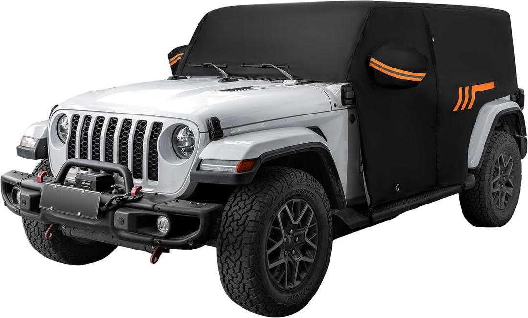 JOYTUTUS Wrangler Cab Cover Waterproof 4 Door for Wrangler JK JL 4 Doors 2007-2026, Paint-Safe Lining Car Cover with Zipper Access, UV50+ Windproof All-Weather Protection, Top On/Off Compatible